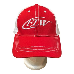 FLW Fishing League Worldwide Hat‎ Cap Red White Mesh Back Adj Snapback One Size